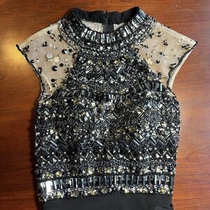 Morilee Whimsigoth Boho Black Beaded Sequin Mesh A-Line Long Prom Dress 3/4
